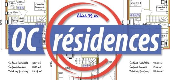 Plan de maison Surface terrain 99 m2 - 4 pièces - 3  chambres -  avec garage 