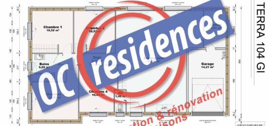 Plan de maison Surface terrain 104 m2 - 5 pièces - 4  chambres -  avec garage 
