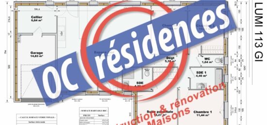 Plan de maison Surface terrain 113 m2 - 5 pièces - 4  chambres -  avec garage 